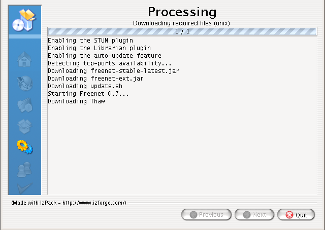 Freenet Installation Progress Screenshot